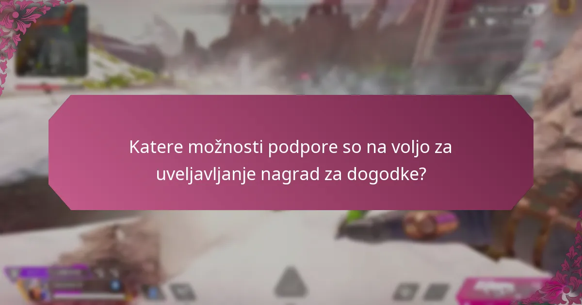 Katere možnosti podpore so na voljo za uveljavljanje nagrad za dogodke?